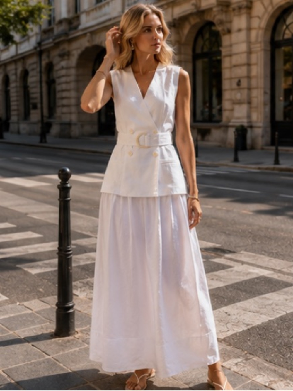 Mango White Sleeveless Wrap Maxi Dress with Belt - Picture 3 of 14